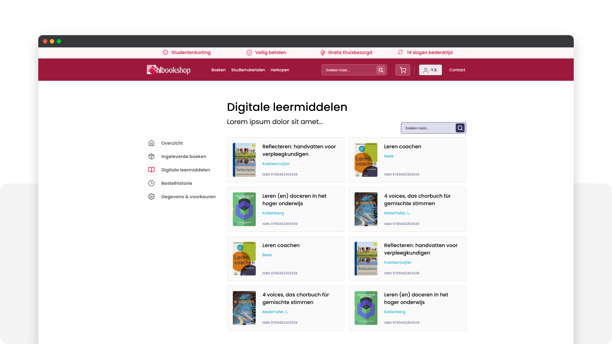 Digitale leermiddelen. Vanuit hier kunnen studenten aangekochte e-books lezen.
